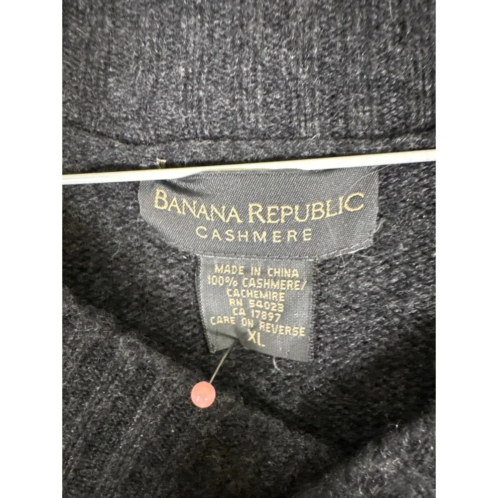Banana Republic Mens XL 100% Cashmere V-Neck Sweater Charcoal Gray Knit